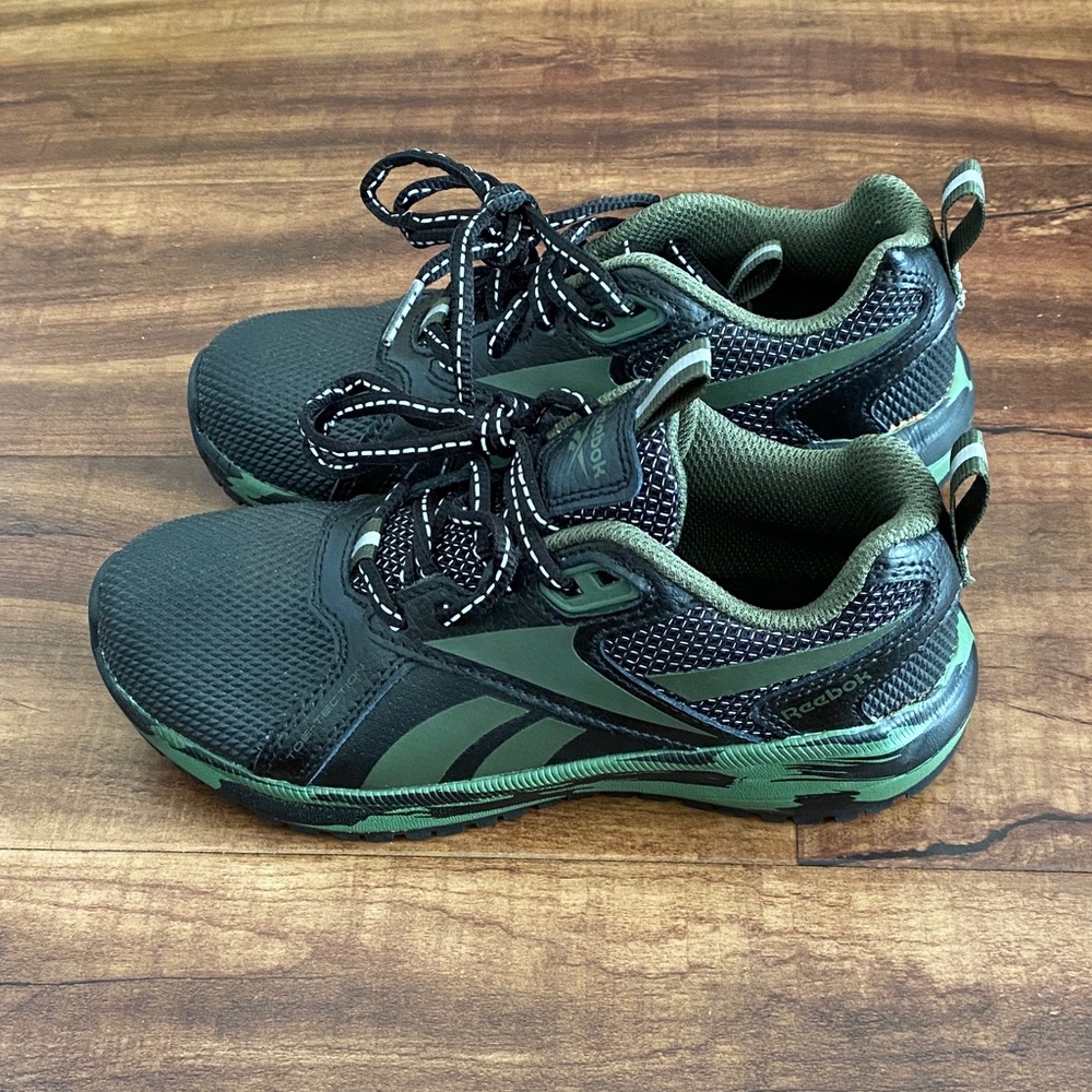 Reebok Black and Olive Green Sneakers
